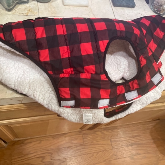 Large insulated plaid & fleece weatherproof dog jacket - Picture 7 of 8